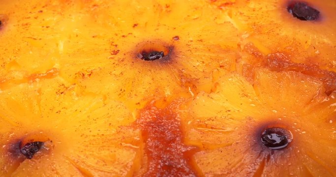 C4K closeup shot of the baked pineapple pie on a turntable
