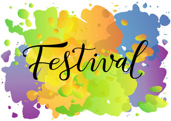 Modern calligraphy lettering of Festival in black on colorful background for banner, poster, advertising, event, invitation, holiday