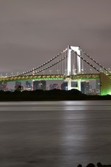 Landscape of Rainbow bridge in Tokyo at night with moving clouds