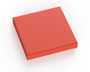 Red cardboard pizza box (300x300x40) isolated on white background.