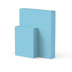 Two glossy paper blue product boxes isolated on white background mockup.