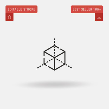Outline Cube icon isolated on grey background. Line pictogram. Premium symbol for website design, mobile application, logo, ui. Editable stroke. Vector illustration. Eps10