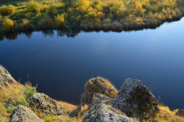 river near the mountain, sunset