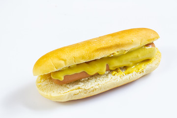 hot dog with mustard