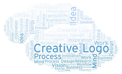 Creative Logo word cloud, made with text only.
