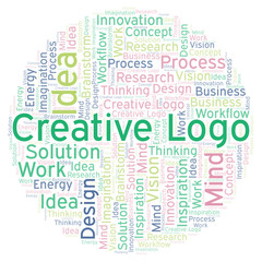 Creative Logo word cloud, made with text only.