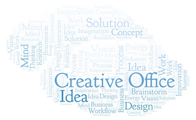 Fototapeta na wymiar Creative Office word cloud, made with text only.