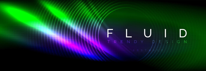 Neon glowing fluid wave lines, magic energy space light concept, abstract background wallpaper design