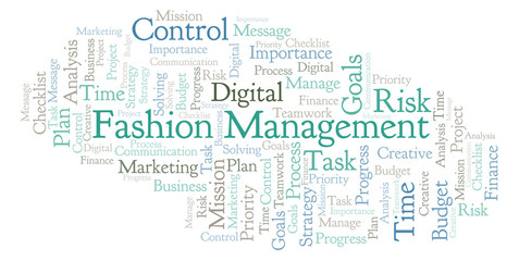 Obraz na płótnie Canvas Fashion Management word cloud, made with text only.