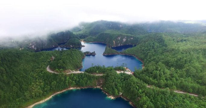 Drone view of "Cinco Lagos" lagoons in the national park Montebello. 