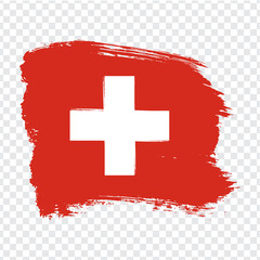 Flag Switzerland, brush stroke background.  Flag of Switzerland on transparent background. Stock vector.  Flag for your web site design, logo, app, UI. Vector illustration EPS10.