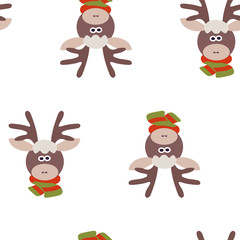 Seamless pattern, Christmas reindeer in scarves