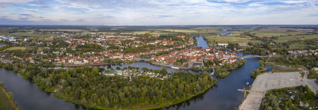 Panoramic view over Havelberg - city at the water