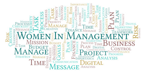 Women In Management word cloud, made with text only.