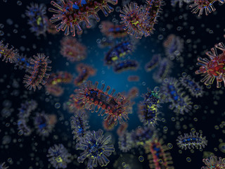 Fototapeta na wymiar Scientific background with bacteria, viruses, microorganisms. 3D