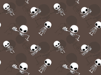 Big Head Skeleton Poses Cartoon Seamless Wallpaper