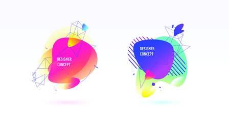 A set of abstract graphic elements, backgrounds. Vector. Dynamic color shapes and lines. Gradient abstract backgrounds with colored forms of liquid. Layout for the design of the flyer or presentation.