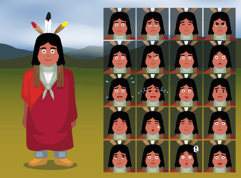 Native American Sioux Cartoon Emotion faces Vector Illustration