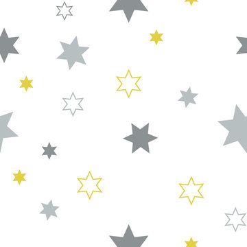 Placer of gray and yellow stars, seamless pattern
