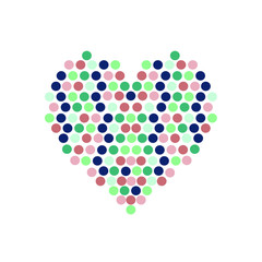 Heart symbol made of colorful polka dot  on white background.