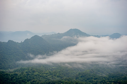 Fototapeta foggy and cloud on high mountains in Thailand