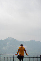 man feel relax in mountain