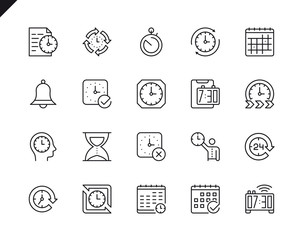 Simple Set of Time Related Vector Line Icons. Linear Pictogram Pack. Editable Stroke. 48x48 Pixel Perfect Icons.