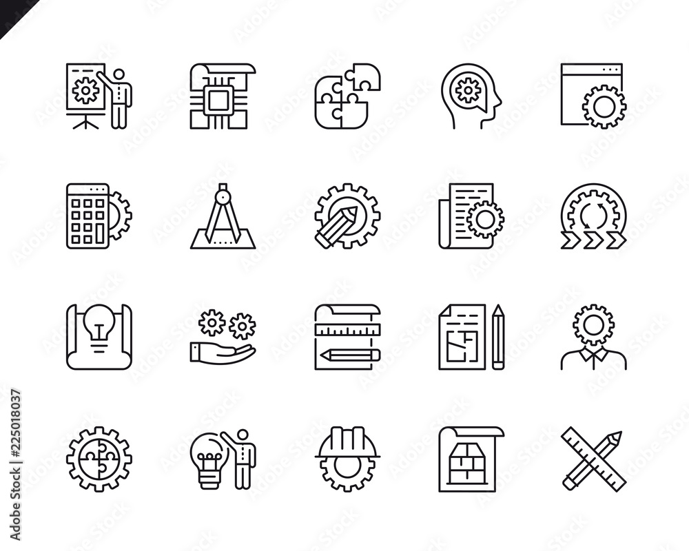 Leinwandbilder simple set of engineering design related vector line icons. linear pictogram pack. editable stroke. 