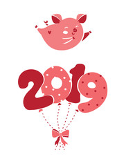 vector single pig character on white background