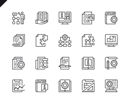 Simple Set of Technical Documentation Related Vector Line Icons. Linear Pictogram Pack. Editable Stroke. 48x48 Pixel Perfect Icons.