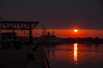 sunset in port of rostock germany
