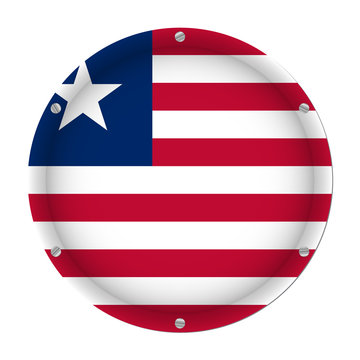 round metallic flag of Liberia with screws