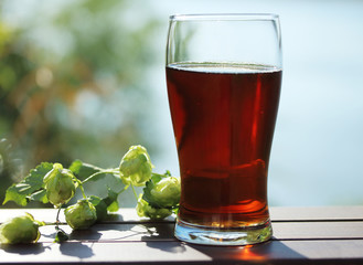 A glass of beer in nature