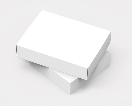 Two glossy paper white product boxes isolated on white background mockup.