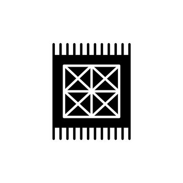 Black & White Vector Illustration Of Small Rug With Geometric Pattern.  Flat Icon Of Interior Design Product. Decorative Carpet For Home & Office. Isolated On White Background.