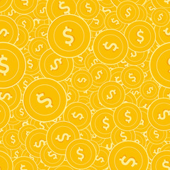 American dollar coins seamless pattern. Good-looking scattered USD coins. Big win or success concept