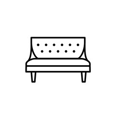 Black & white vector illustration of 2 seaters couch. Loveseat or double sofa. Line icon of settee. Modern home & office furniture. Isolated on white background