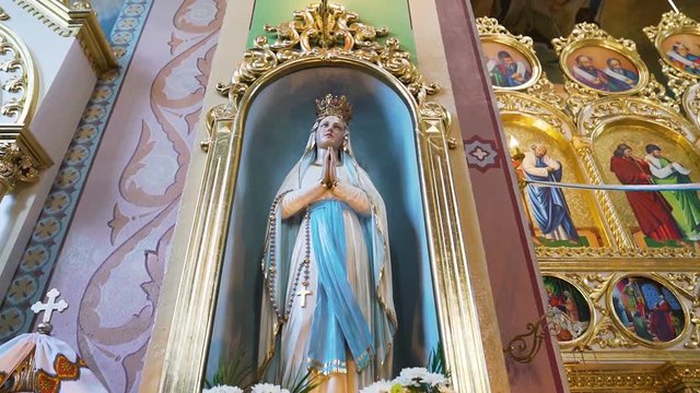 Virgin Mary statue in a church.