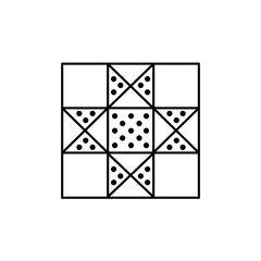 Black & white vector illustration of lone star quilt pattern. Line icon of quilting & patchwork geometric design template. Isolated on white background.