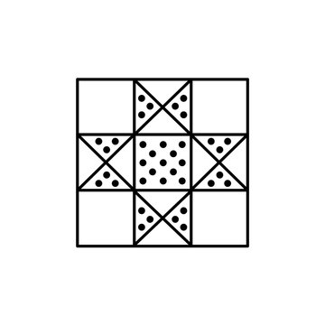 Black & White Vector Illustration Of Lone Star Quilt Pattern. Line Icon Of Quilting & Patchwork Geometric Design Template. Isolated On White Background.