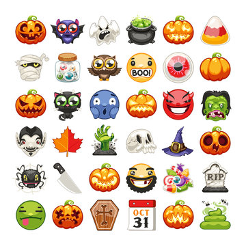 Halloween Emojis Set Flat Vector