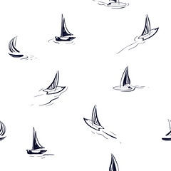 Hand drawing wind surf seamless pattern in vector. Flat style illustration. Summer beach surfing illustration in the ocean on white background. 
