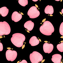 Kawaii cute pink fashion apples isolated on a black background. Vector illustration. - 225026803