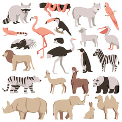 Zoo flat animals set. Tropical and exotic wild collection