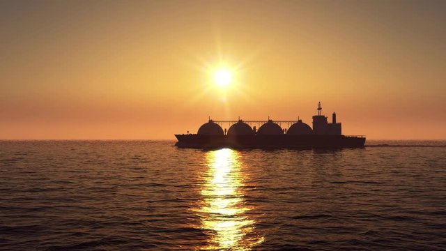 LNG tanker on sunset