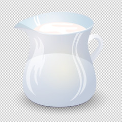 Transparent glass jug with milk isolated on a transparent background. Vector illustration.