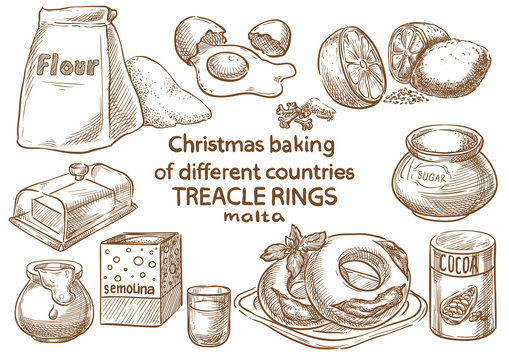 Christmas baking. Ingredients.Trecle rings.Malta