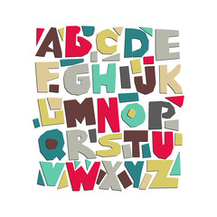 Vector capital cut out alphabet. Multicolored paper letters.