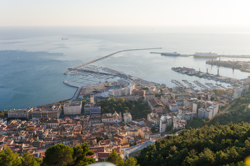 Panoramic view of the port of Salerno from the top of Arechi Cas