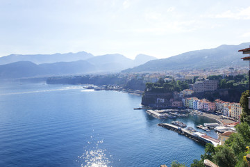 Fototapeta na wymiar Marina grande beach and pier panoramic view, Sorrento, Campania,